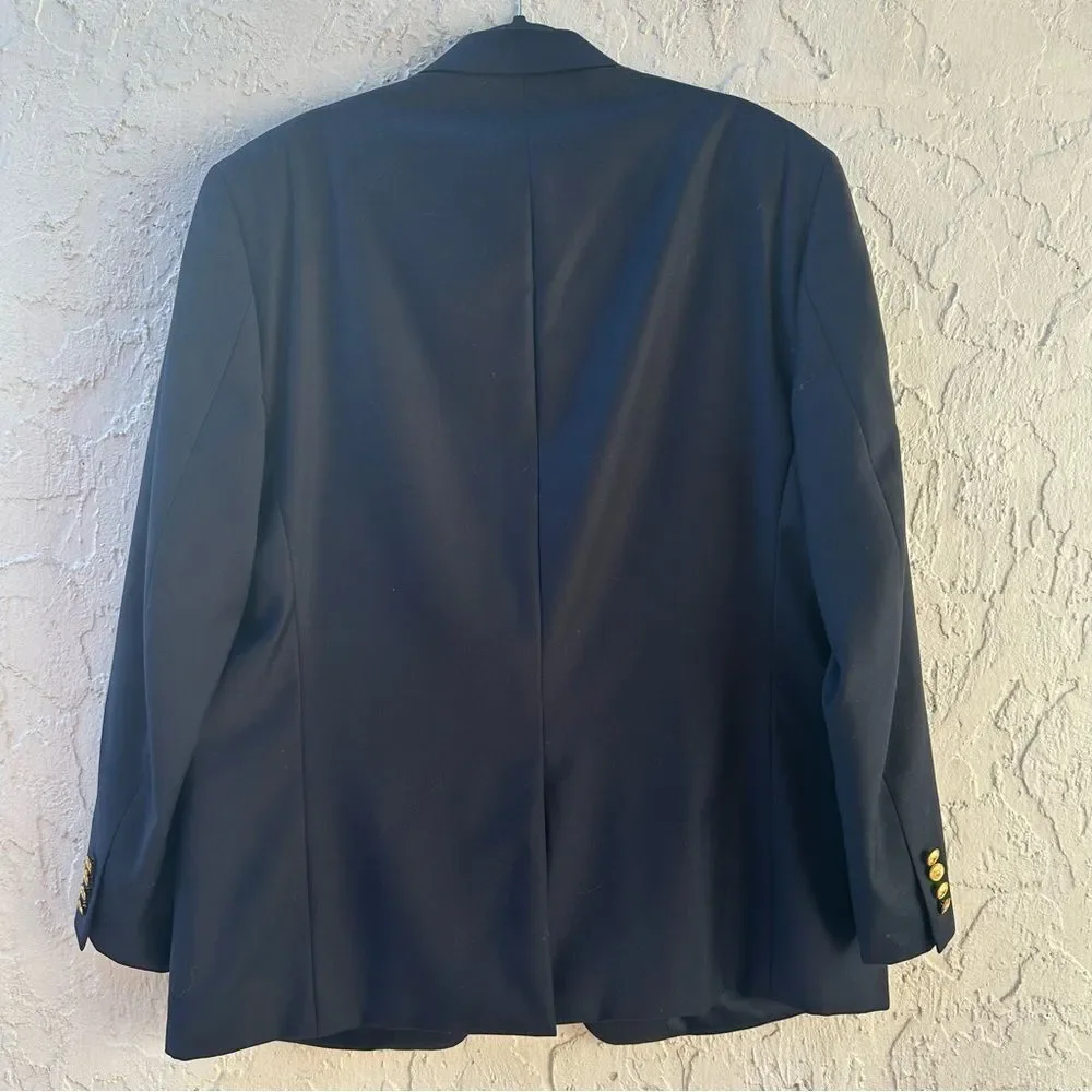 LAUREN RALPH LAUREN‎ Jacket Men 46R Blazer Sport Coat Navy Blue Gold Button Wool